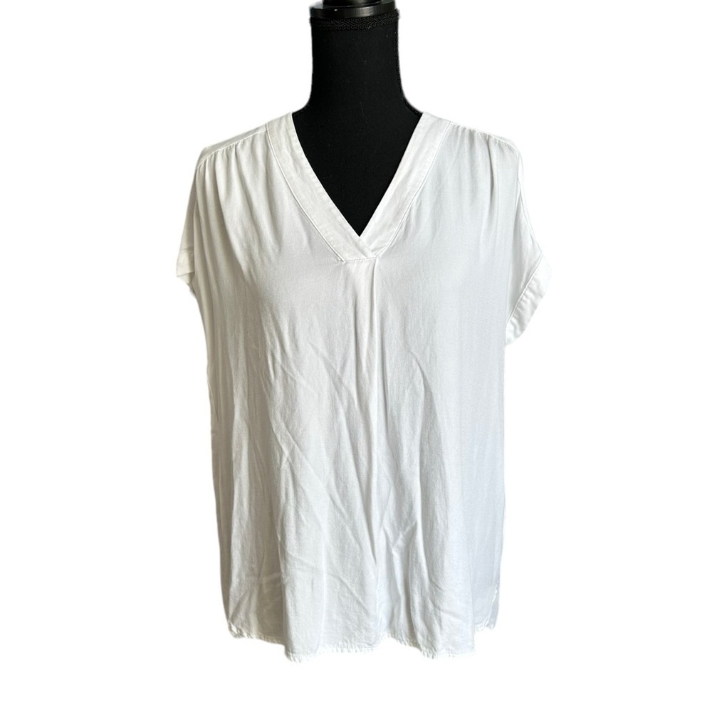 Nine West Jeans White V-neck Short Sleeve Women’s Top Size Small